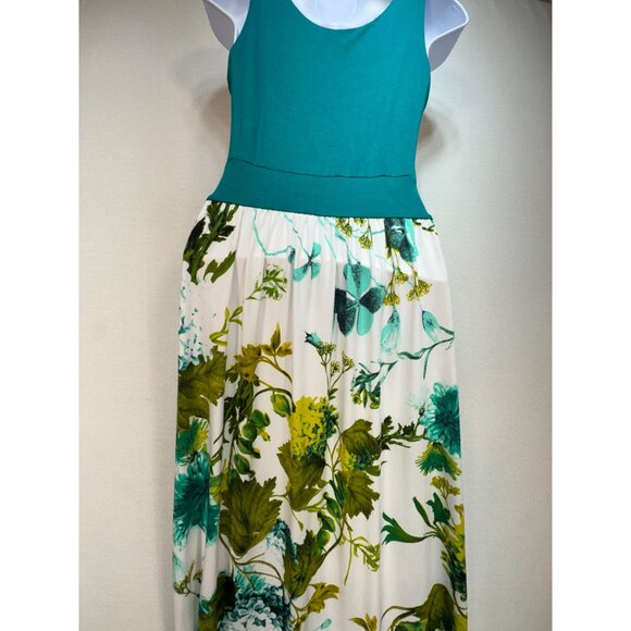 Gilli Teal & Floral Maxi Dress - Sleeveless V-Neck - Chic Beach Stunning - USA - Picture 11 of 14